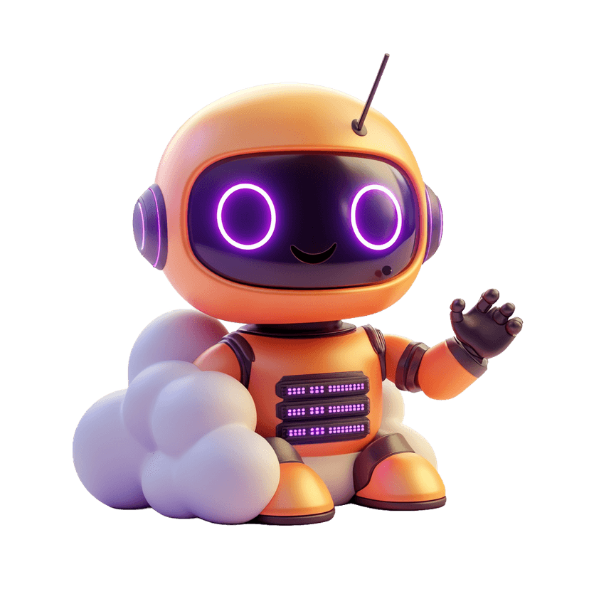 SrvBot mascot, a friendly orange robot waving